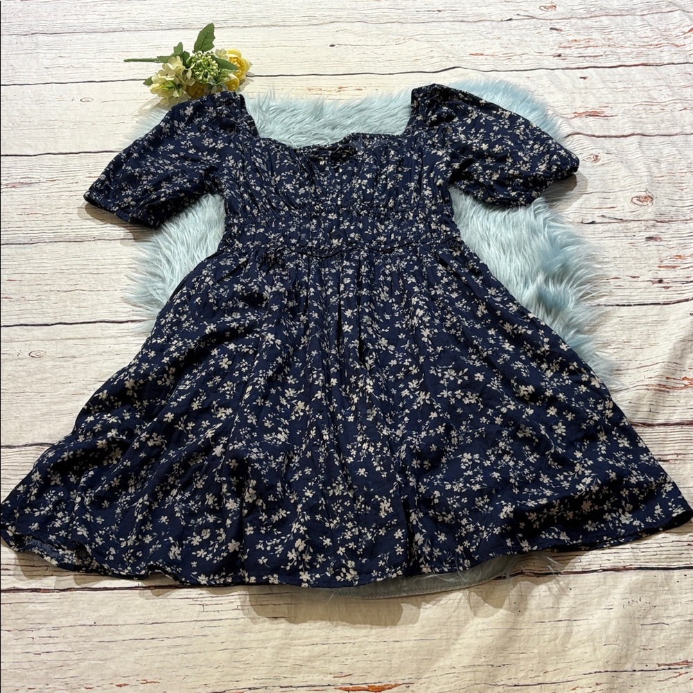 GAP Puff Short Sleeve Blue Floral Mini Dress sz S